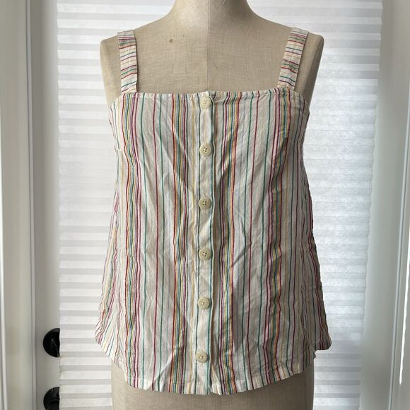 Madewell Raibnbow Striped Cami Blouse top button front, size XS, 100% Cotton - Picture 2 of 8